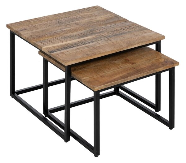 Set of 2 tables Black Natural 60 x 60 x 42 cm (2 Units)