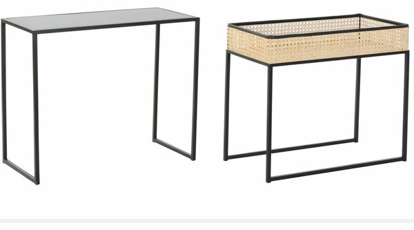 Set of 2 small tables DKD Home Decor Metal Rattan (60 x 30 x 50 cm)