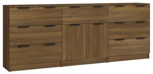 3 Piece Sideboards Brown Oak Engineered Wood