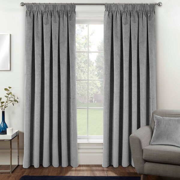 Oxford Velvet Ready Made Thermal Blackout Curtains Grey
