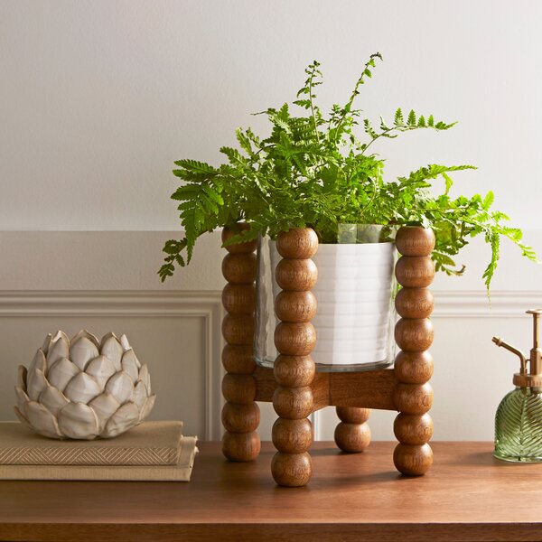 Turned Wood Planter Natural