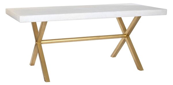 Dining Table DKD Home Decor White Golden Brass Mango wood 180 x 90 x 76 cm