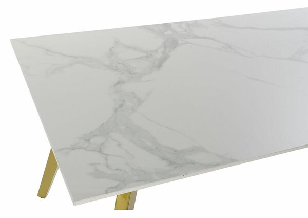 Dining Table DKD Home Decor Ceramic Golden Metal White 160 x 90 x 76 cm