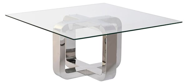 Centre Table DKD Home Decor Silver Steel Aluminium Tempered Glass 100 x 100 x 45 cm