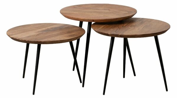 Set of 3 tables Wood Metal Iron Acacia 50 x 50 x 45 cm