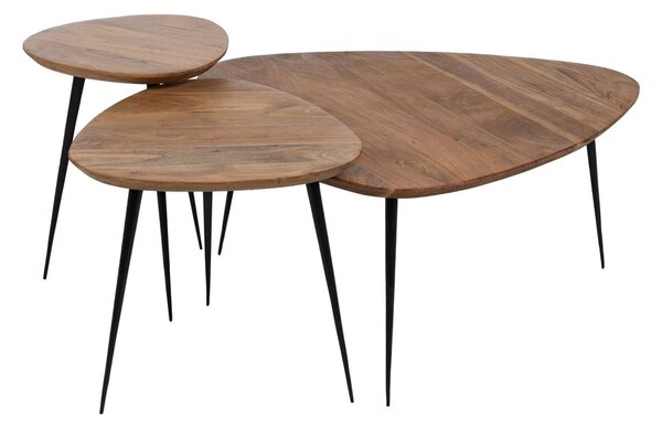 Set of 3 tables Black Natural Iron Acacia 86 x 81 x 43 cm (3 Units)