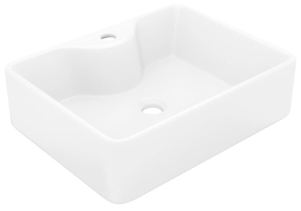 Ceramic Bathroom Sink Basin with Faucet Hole White Square