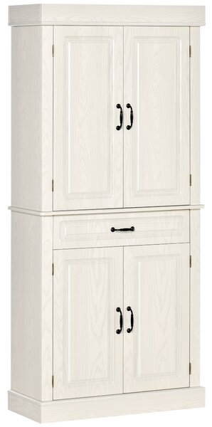 HOMCOM Kitchen Cupboard with 4 Doors, Freestanding Storage Cabinet with Wide Drawer and Shelves for Living Room, 180cm, White Wood Grain