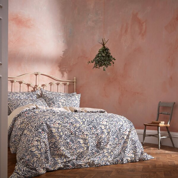 Malory Floral Navy 100% Cotton Sateen Duvet Cover & Pillowcase Set Navy Blue