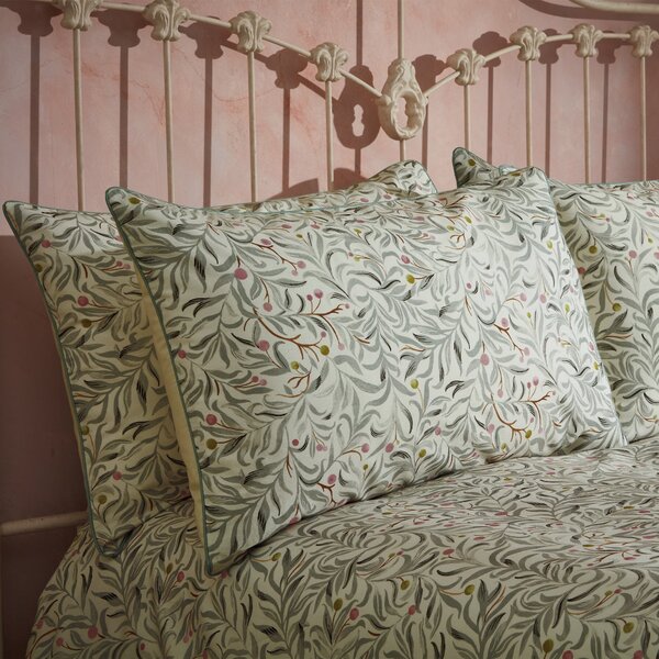 Malory Floral Eucalyptus 100% Cotton Sateen Pillowcase Pair Green