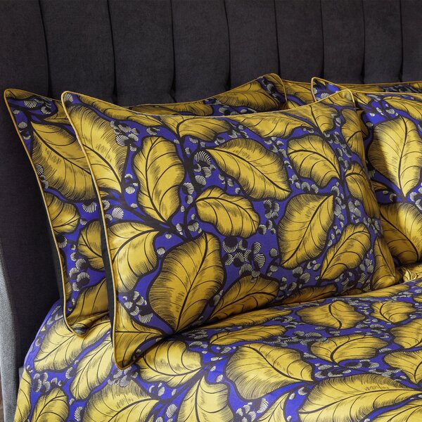 Magali Tropical Ochre 100% Cotton Sateen Pillowcase Pair Blue/Yellow