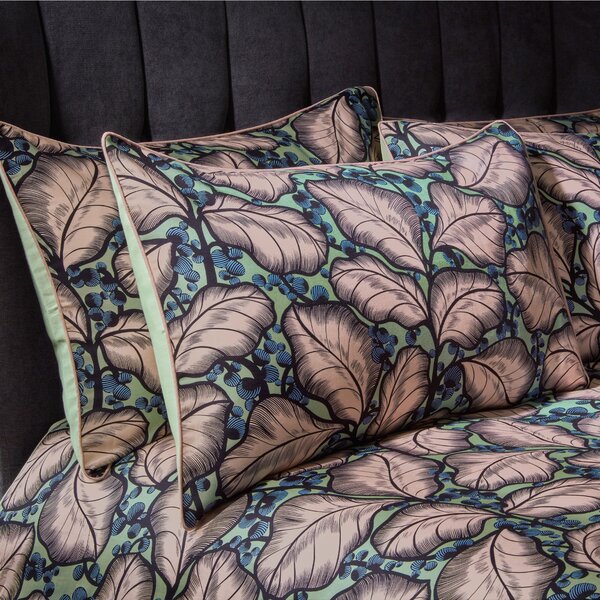 EW by Edinburgh Weavers Magali Tropical Mint 100% Cotton Sateen Pillowcase Pair Green/Pink