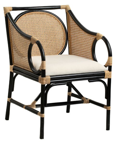 Armchair Romimex Black Natural Rattan 53 x 86 x 63 cm