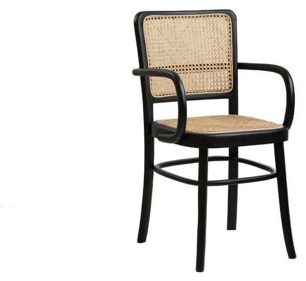 Armchair Romimex Black Natural Rattan Teak 44 x 89 x 53 cm