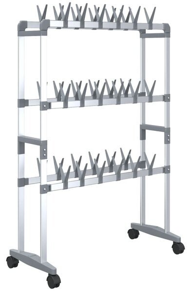 Shoe Rack with Wheels Silver 66x27x100 cm