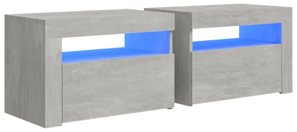 Bedside Cabinets 2 pcs with LEDs Concrete Grey 60x35x40 cm