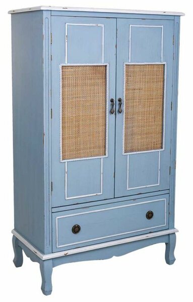 Cupboard Alexandra House Living Blue Rattan Fir wood MDF Wood 42 x 138 x 80 cm