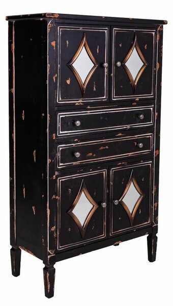 Cupboard Alexandra House Living Black Glass Fir wood 100 % Metal MDF Wood 38 x 142 x 80 cm