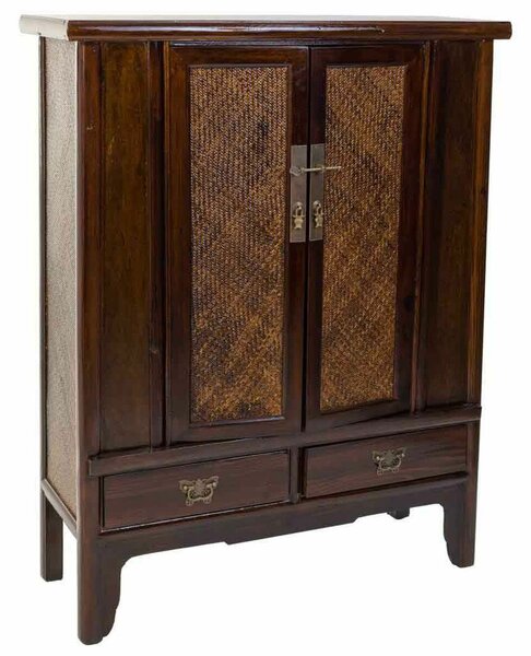 Cupboard Alexandra House Living Brown Rattan MDF Elm wood 40 x 130 x 100 cm