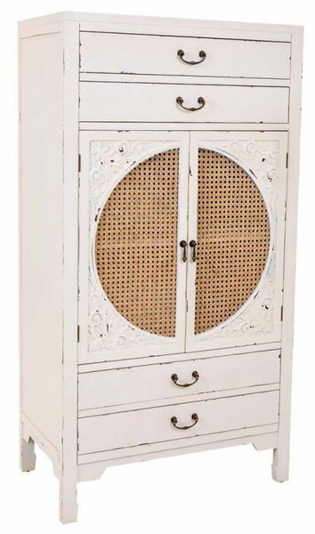 Cupboard Alexandra House Living White Rattan Fir wood MDF Wood 40 x 135 x 70 cm