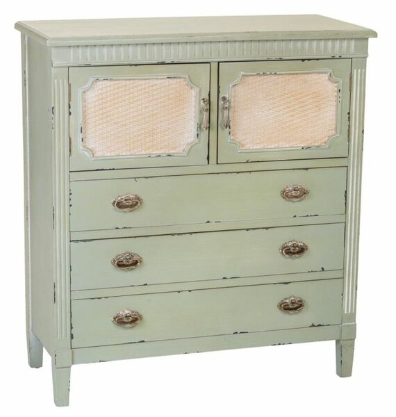 Chest of drawers Alexandra House Living Green Rattan Fir wood MDF Wood 90 x 36 x 82 cm