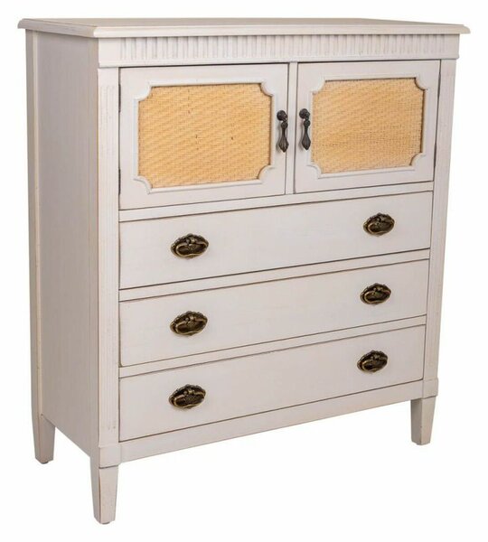 Chest of drawers Alexandra House Living White Rattan Fir wood MDF Wood 36 x 90 x 82 cm