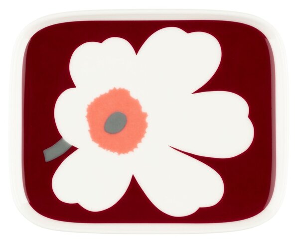 Marimekko Juhla Unikko plate 12x15 cm White-dark cherry-ash grey