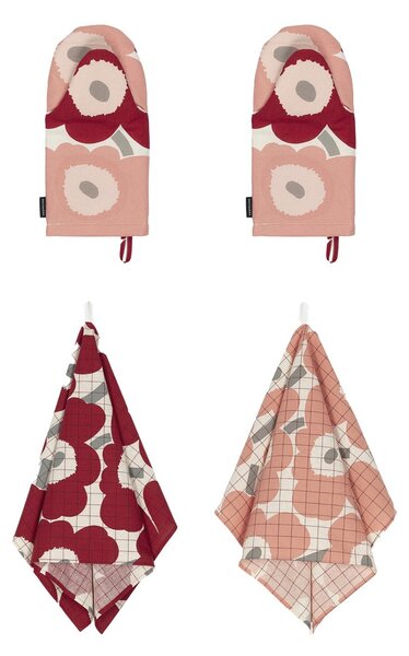 Marimekko Pieni Unikko kitchen towel+oven mitt 4 pieces Cotton-dark cherry-rose