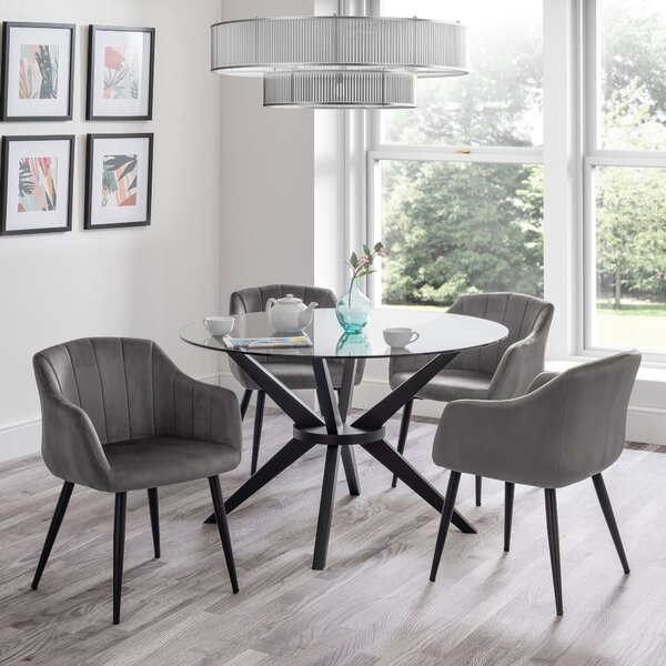 Hayden Round Glass Dining Table with 4 Hobart Chairs Black