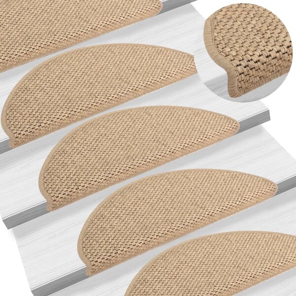 Stair Mats Self-adhesive Sisal-Look 15 pcs 65x21x4 cm Sand