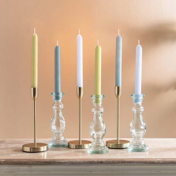 Pack of 6 Dinner Candles Blues and Greens Blue