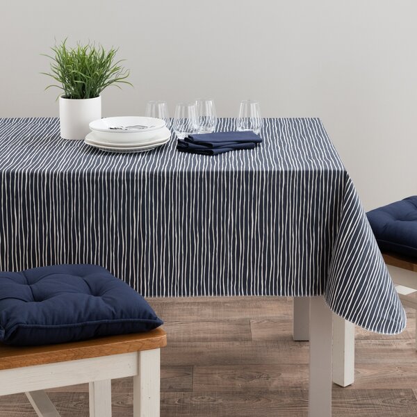 Stripe Wipe Clean Tablecloth Navy MultiColoured