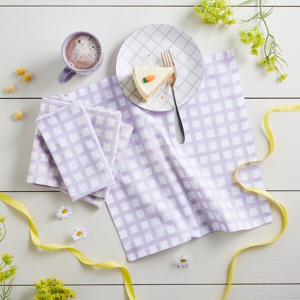 Set of 4 Lilac Printed Check Napkins Lilac