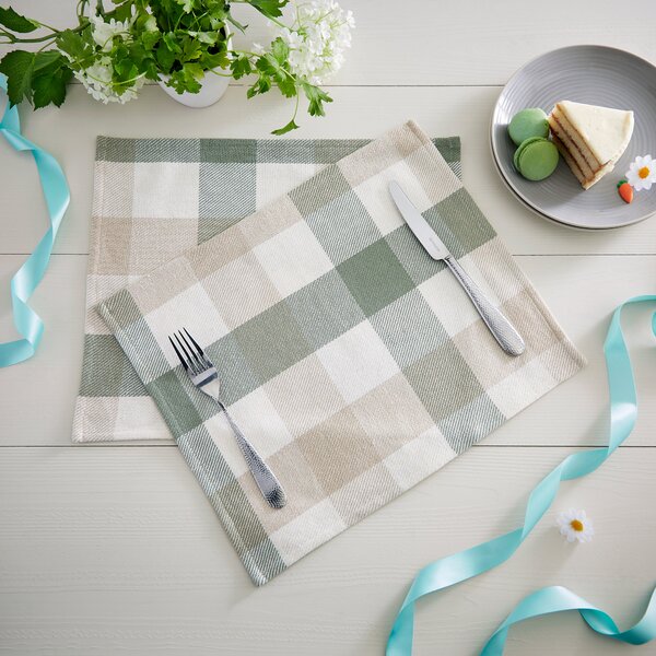 Set of 2 Sage Large Woven Check Placemats Sage