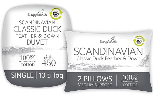 Snuggledown Scandinavian Duck Feather & Down 10.5 Tog Duvet and Pillow Pair Set