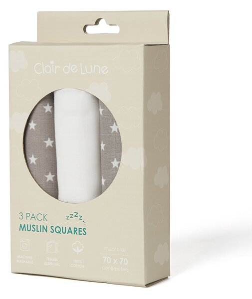 Clair de Lune Pack of 3 Muslin Squares 70x70cm