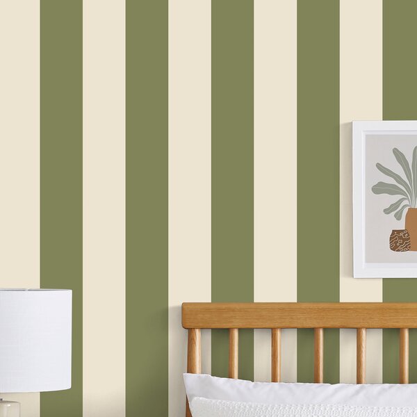 Olive Bold Stripe Matte Flat Wallpaper