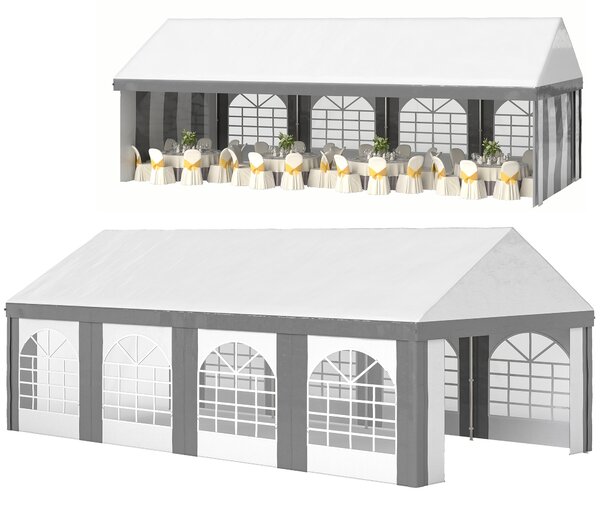 Outsunny 8 x 4m Galvanised Party Tent, Marquee Gazebo with Sides, Eight Windows and Double Doors, for Parties, Wedding and Events Aosom UK