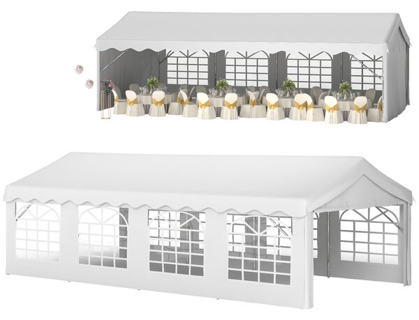 Outsunny Large Party Tent: Heavy-Duty Steel Gazebo for Events, Portable Carport Shelter, Bright White