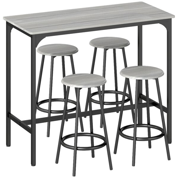 HOMCOM Five-Piece Industrial-Style Bar Table Set - Grey/Black Aosom UK