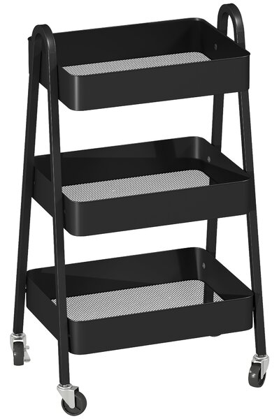 HOMCOM 3-Tier Storage Trolley on Wheels - Black