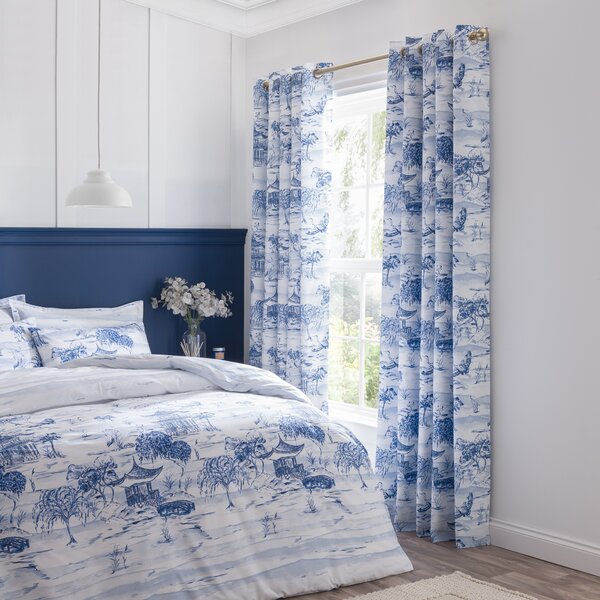 Modern Chinoiserie Blackout Eyelet Curtains