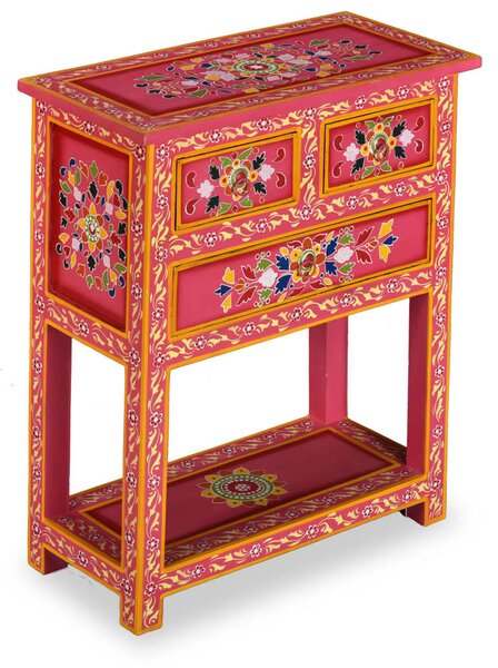 Sideboard with Drawers Solid Mango Wood Pink Hand Painted