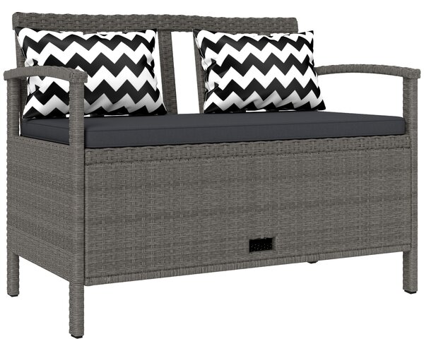 Outsunny 160L Storage Two-Seater Rattan Bench - Grey