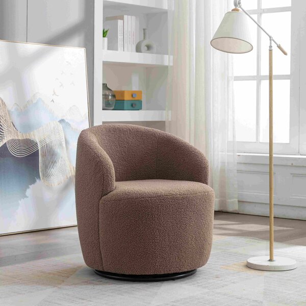 Teddy Fabric Ergonomic Swivel Accent Armchair with 360° Rotation, Comfy Round Sofa Chair, Reading Room Lounge Chair, 64x64x71 cm, Coffee Aosom UK