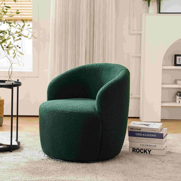 Teddy Fabric Ergonomic Swivel Office Chair with 360° Rotation, Comfy Round Sofa Chair, Reading Room Lounge Chair, 64x64x71 cm, Dark Green Aosom UK