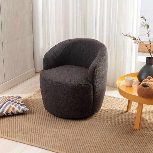 Teddy Fabric Ergonomic Swivel Accent Armchair with 360° Rotation, Comfy Round Sofa Chair, Reading Room Chair, 64x64x71 cm, Dark Grey Aosom UK