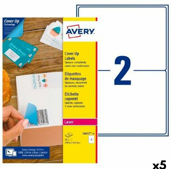 Printer Labels Avery L4611 White 25 Sheets 199,6 x 143,5 mm (5 Units)