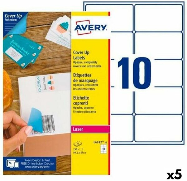 Printer Labels Avery L4612 White 25 Sheets 99,1 x 57 mm (5 Units)