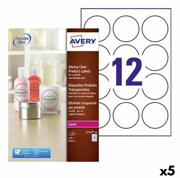 Printer Labels Avery Transparent Circular 10 Sheets ø 60 mm (5 Units)